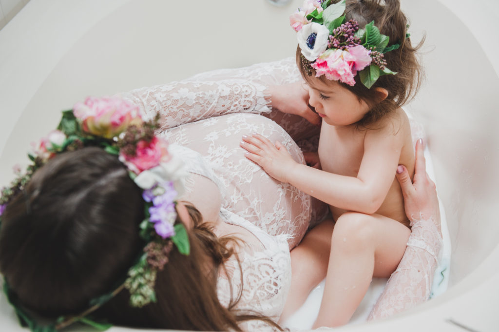 Cute Mom & Daughter maternity photos with flower crowns photographed by Tacoma Maternity Photographer Amanda Howse