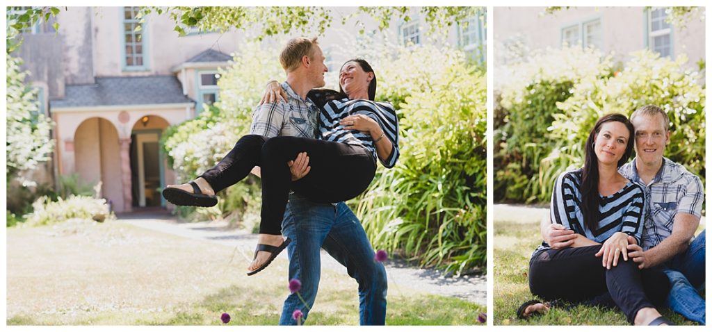 Dreamy engagement photos with groom carrying his bride. Photographed in Aberdeen by Tacoma wedding photographer Amanda Howse.