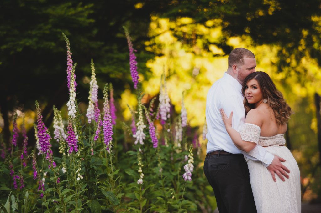 Sweet Engagement Portraits with Flowers Photographed by Tacoma Wedding Photographer Amanda Howse