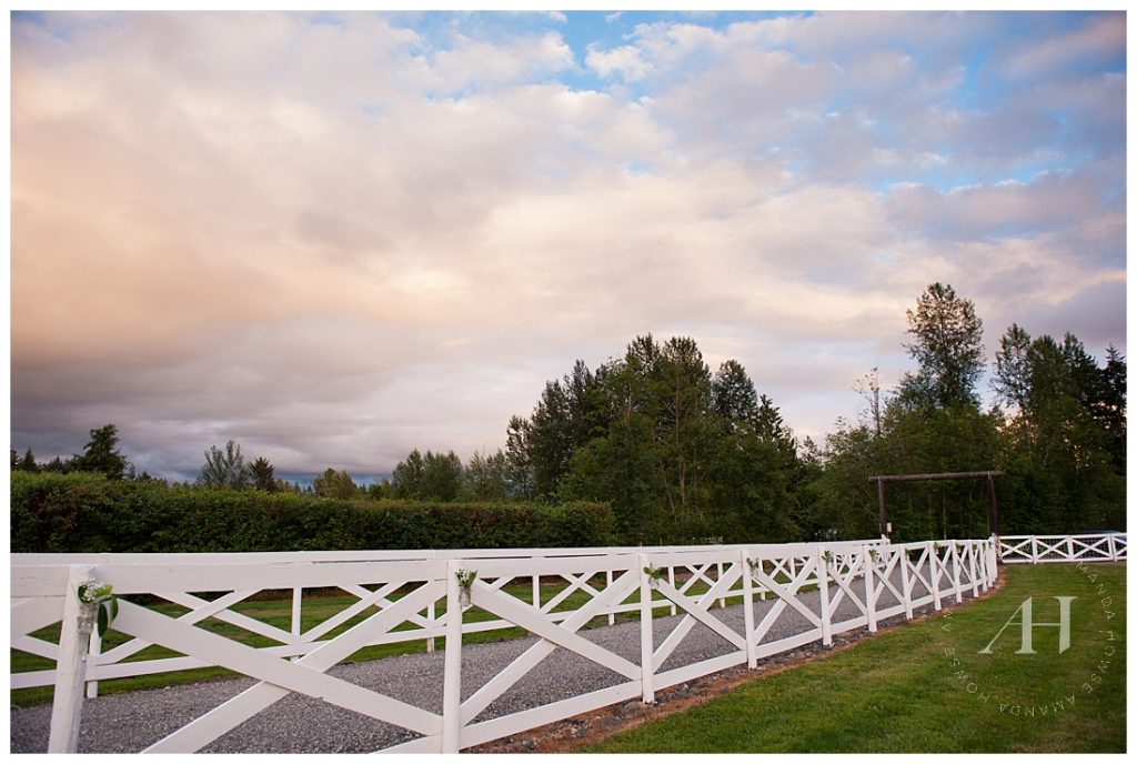 White Picket Fence at Heartland Ranch for Sunset Wedding photographed by Tacoma Photographer Amanda Howse
