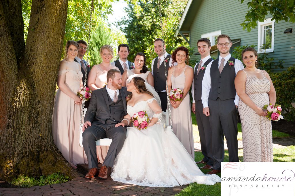 Bride & Groom Portraits with Wedding Party at Enumclaw Wedding Venue Photographed by Tacoma Wedding Photographer Amanda Howse