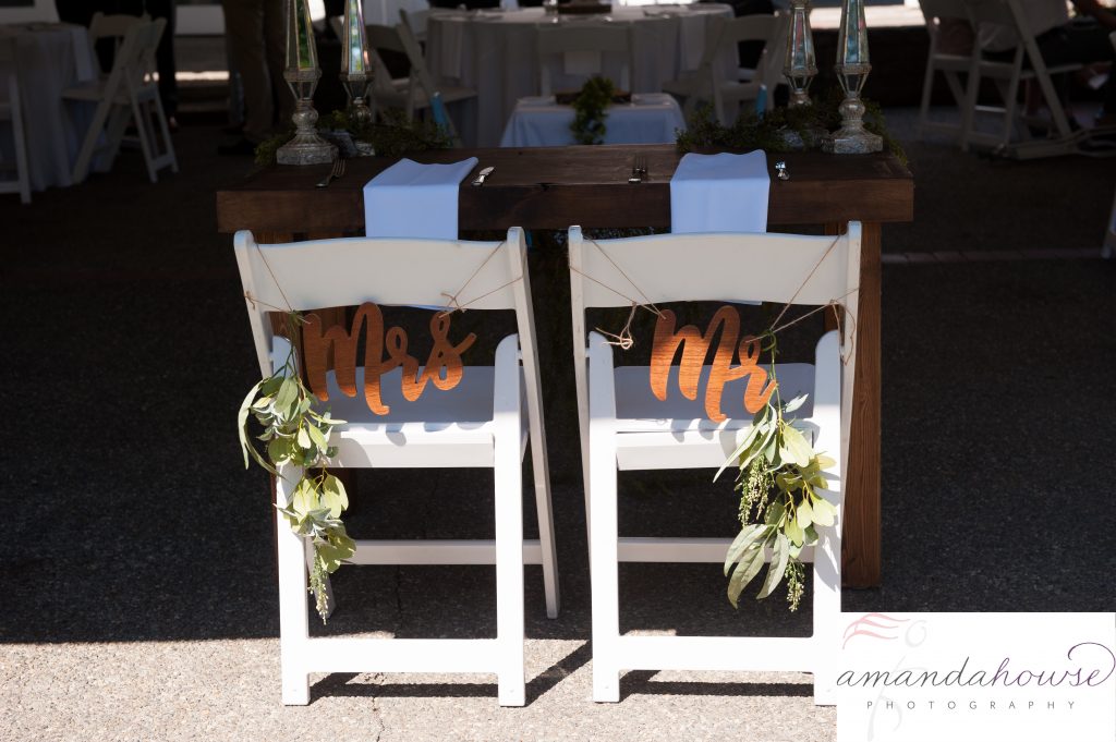 Sweetheart Table with Mr. & Mrs. Chair Signs Photographed by Tacoma Wedding Photographer Amanda Howse