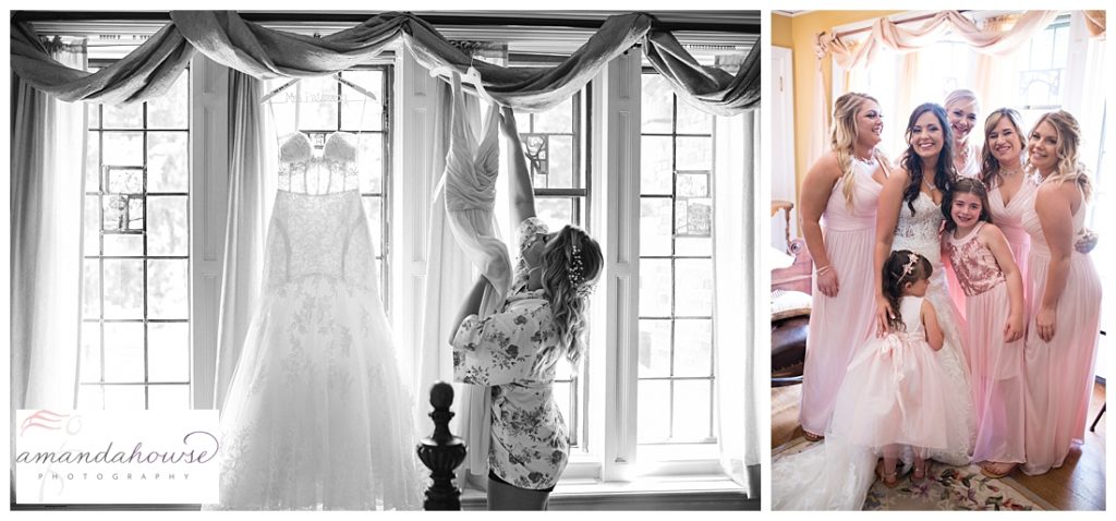 Bride getting ready at Thornewood Castle with bridesmaids photographed by Tacoma Wedding Photographer Amanda Howse