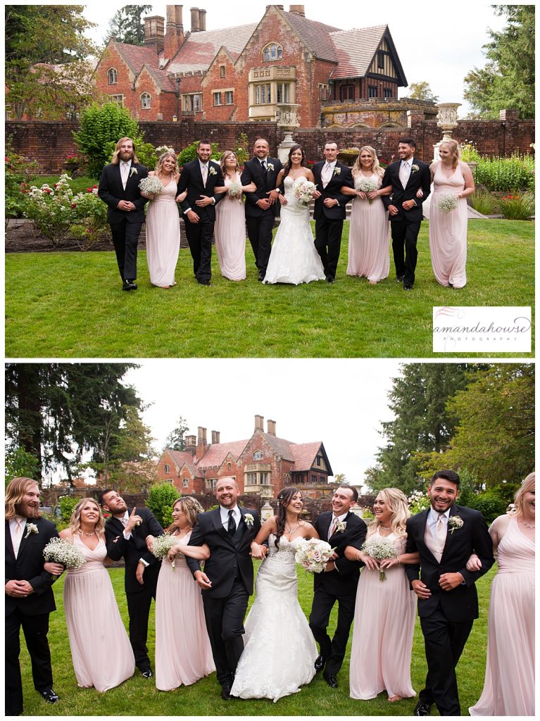 Bridal party portraits in the English Garden at Thornewood Castle photographed by Tacoma Wedding Photographer Amanda Howse