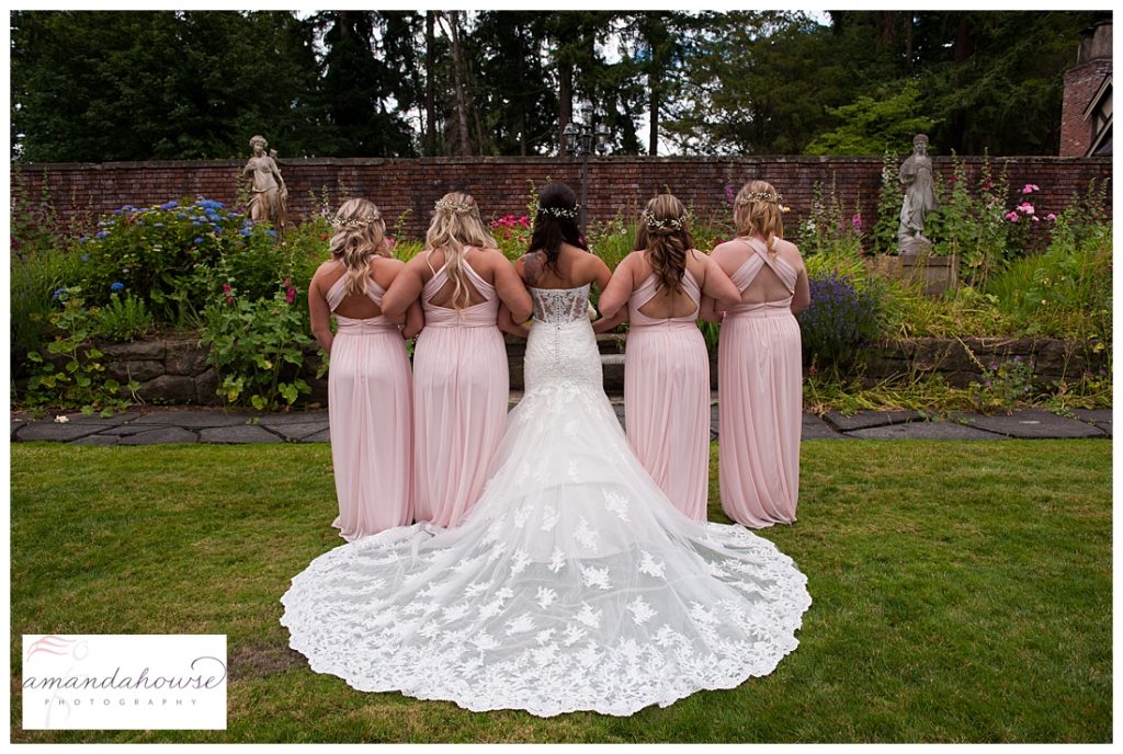 Bride with bridesmaids in blush dresses photographed by Tacoma Wedding Photographer Amanda Howse