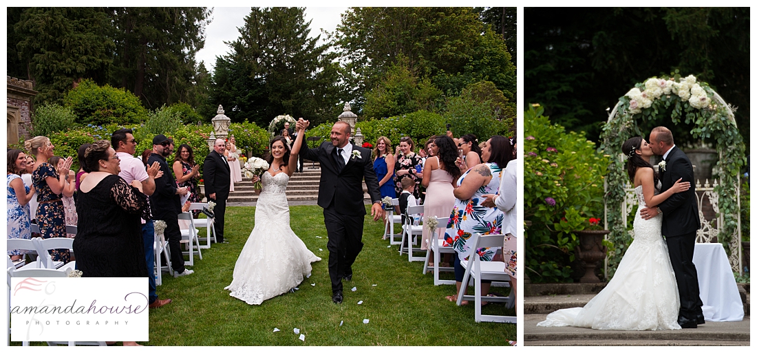 Couple walking down the aisle at Thornewood Castle wedding photographed by Amanda Howse