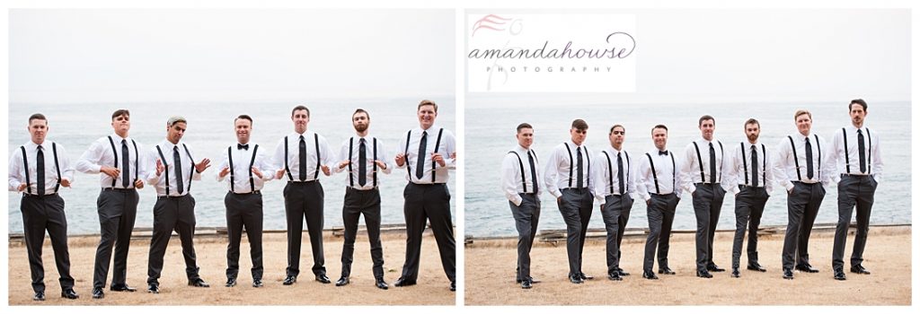 Fun portraits of groom and groomsmen wearing suits and suspenders | Photographed by Tacoma Wedding Photographer Amanda Howse