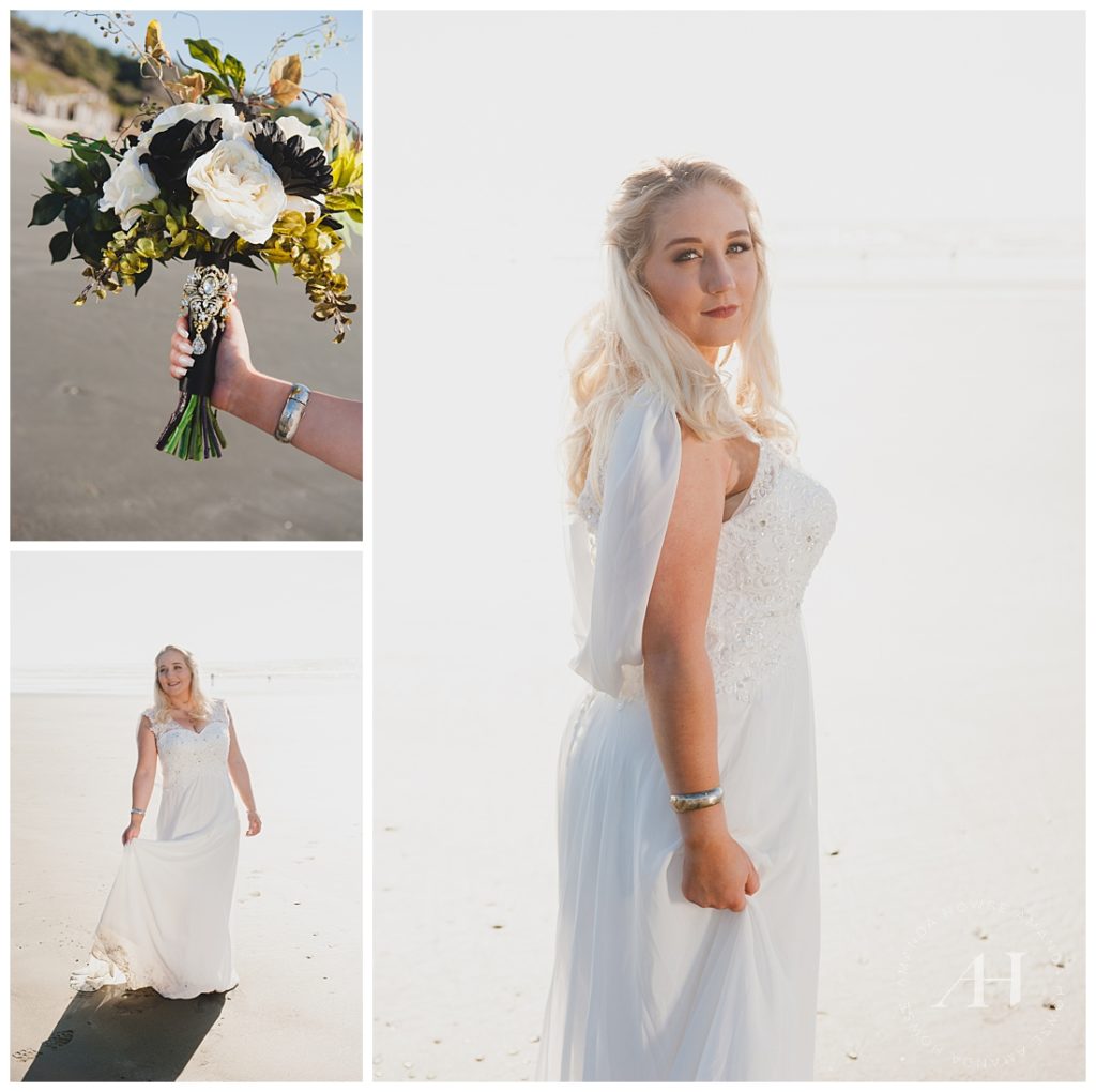 Sunny Bridal Portraits on the Beach with Handmade Bouquet | Photographed by Tacoma Wedding Photographer Amanda Howse