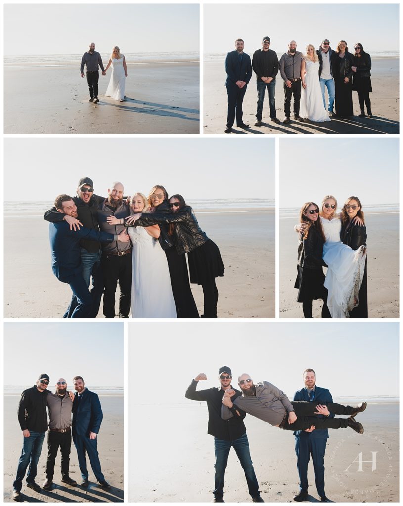 Elopement Wedding Guest Portraits on the Beach with Fun Pose Ideas | Photographed by Tacoma Wedding Photographer Amanda Howse