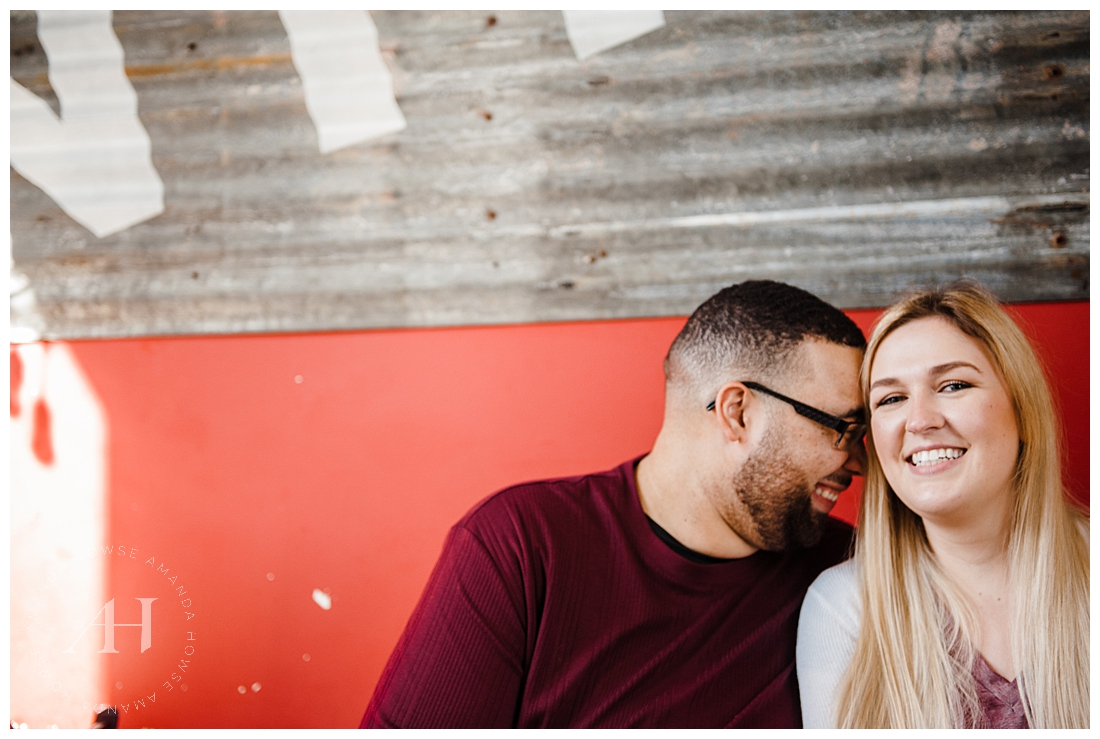Cute Engagement Portraits in Tacoma at a local coffee shop photographed by Amanda Howse