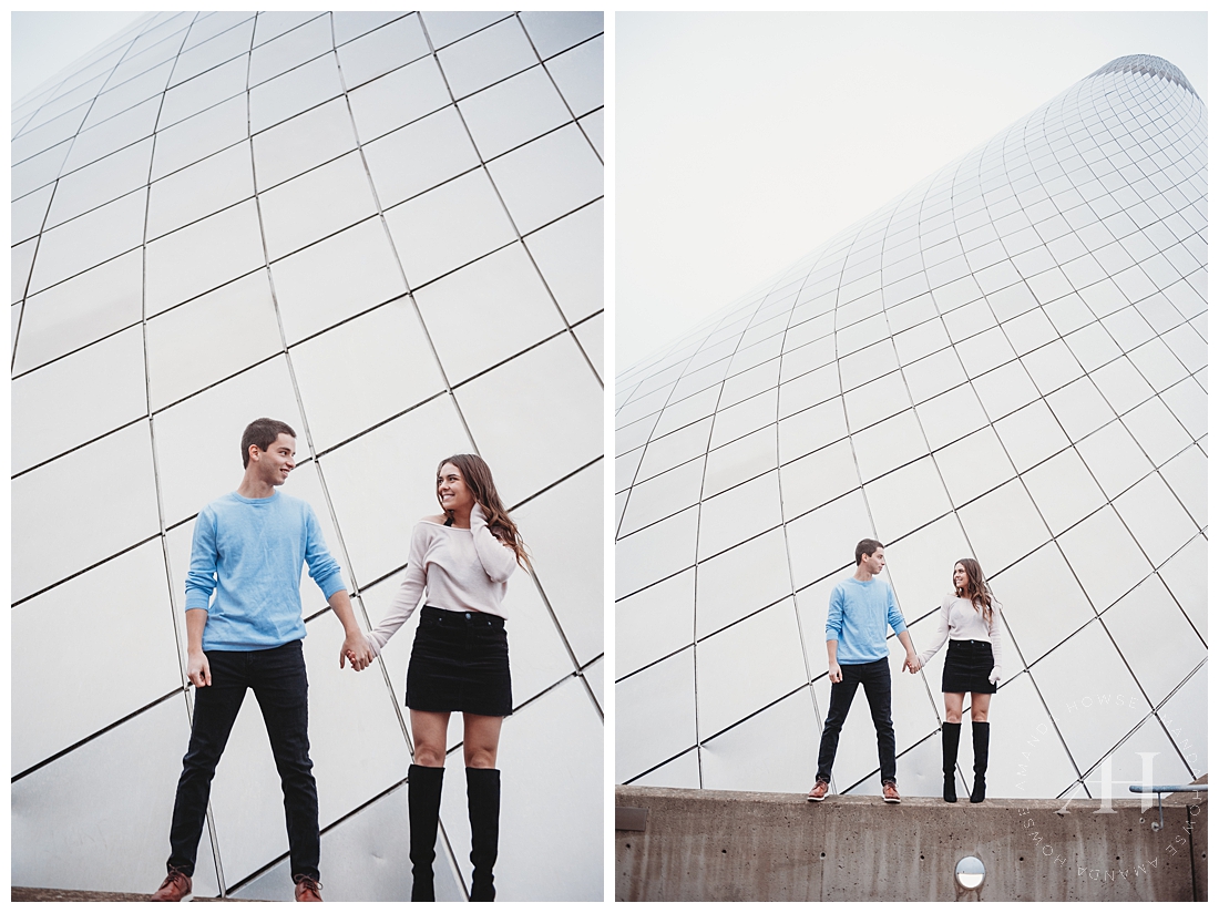 Couple Standing in Front of the Museum of Glass | Architectural Portrait Session in Tacoma | Photographed by Amanda Howse