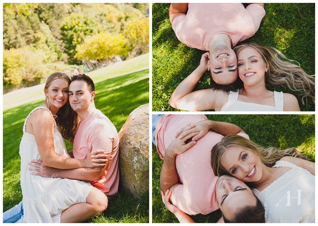 Couple Laying in the Grass for Summer Portraits | Photographed by Seattle Photographer Amanda Howse