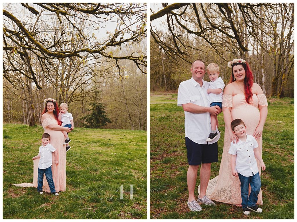 Boho Maternity and Family Portraits | Mom and Dad with Young Kids | Outdoor PNW Family Portraits by Amanda Howse