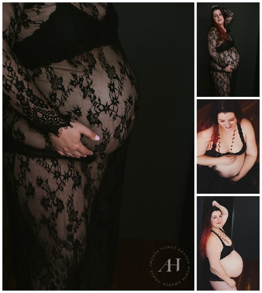 Glam Maternity Portraits | Dark and Moody Portrait Session at 253 with Black Lace | Photographed by Tacoma Photographer Amanda Howse