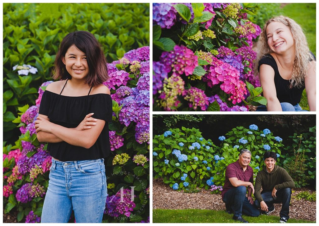 Family Portraits with Blooming Hydrangeas | Photographed by the Best Tacoma Family Photographer Amanda Howse
