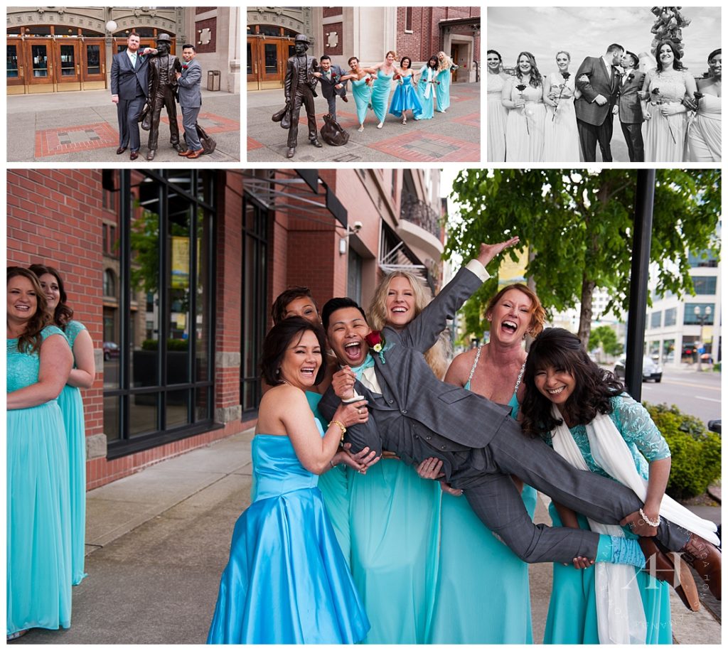 Candid Portraits of Grooms with Bridesmaids | Photographed by Tacoma Wedding Photographer Amanda Howse