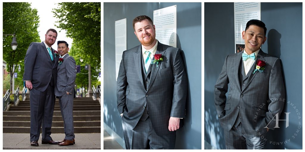 Sweet Portraits of Two Grooms | Gay Wedding at the Tacoma Museum of Glass, Groom Portraits, How to Style a Suit for Your Wedding | Photographed by Tacoma Wedding Photographer Amanda Howse