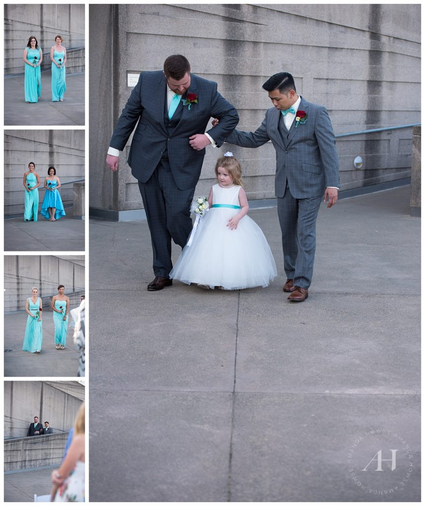 Wedding Party Walking Out at the Museum of Glass | Photographed by Amanda Howse Photography