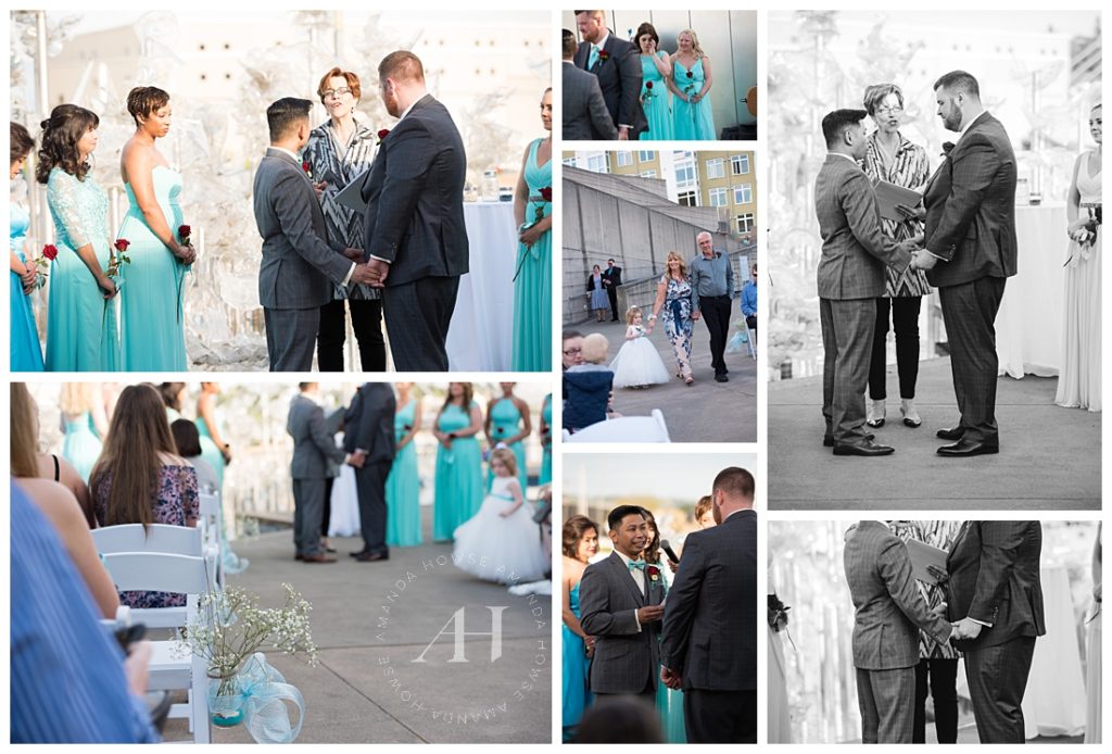 Exchanging Vows in Front of the Sculptures at the Museum of Glass | Wedding Photography by Amanda Howse