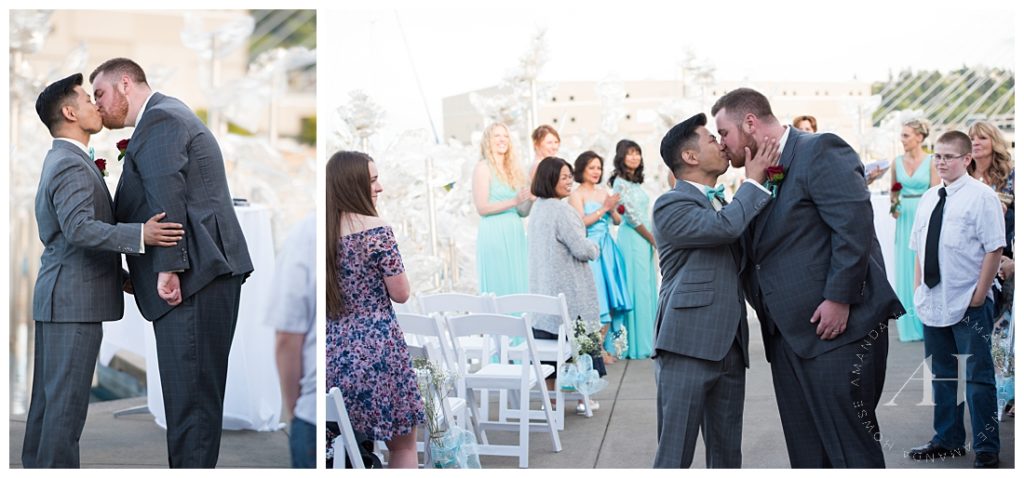 Grooms Kiss after Exchanging Vows | Photographed by the Best Tacoma Wedding Photographer Amanda Howse
