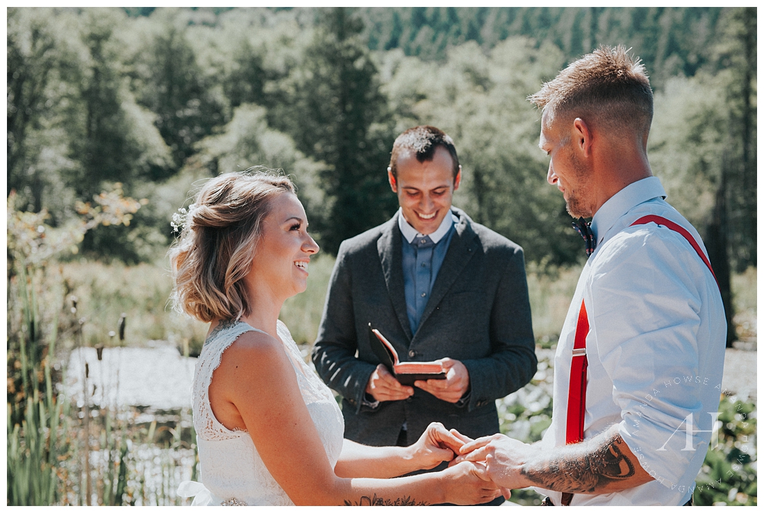 Intimate Park Wedding in Olympia | This bride and groom exchanged vows on a dock by the water | Small Wedding Ideas, Wedding Ceremony, Outdoor PNW Elopements | Photographed by Tacoma's Best Wedding Photographer Amanda Howse