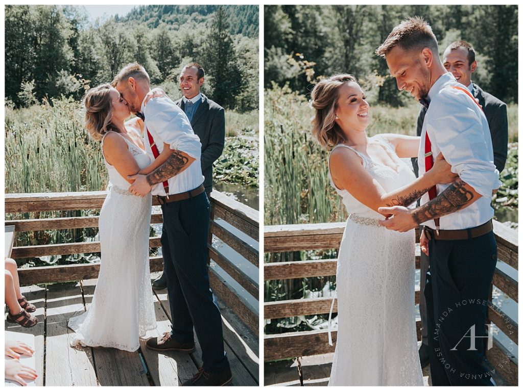 Bride and Groom exchanging vows outside in Olympia, Washington Park | Small Wedding Ideas, Outdoor Washington Weddings, Candid Wedding Ceremony Portraits | Photographed by Tacoma's Best Wedding Photographer Amanda Howse