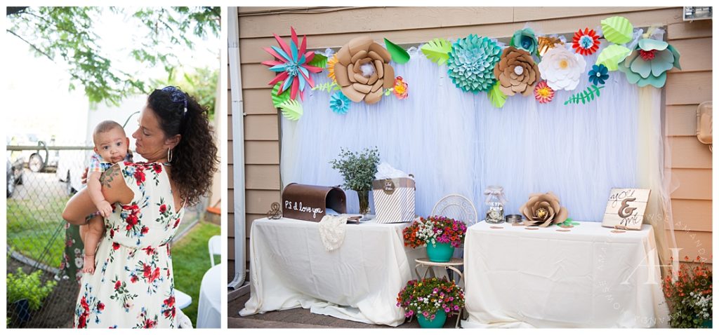 How to Transform Your Backyard for a Small Wedding | Gift Table Ideas, Floral Backdrop for Small Wedding Gift Table, Mailbox for Wedding Cards, Small Wedding Inspiration | Photographed by Tacoma's Best Wedding Photographer Amanda Howse
