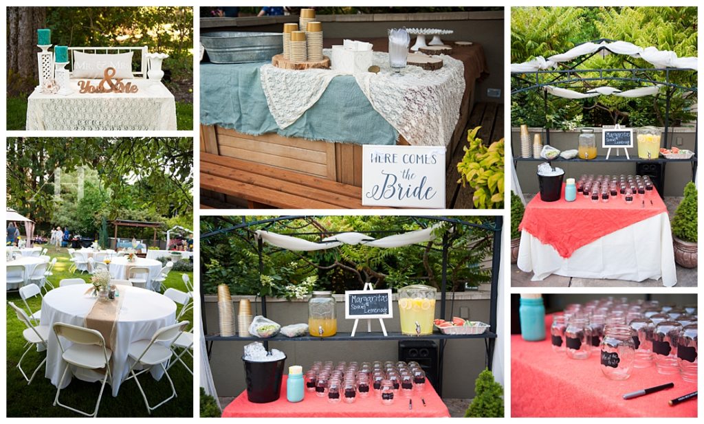 Drink Table for Backyard Wedding | How to Decorate a Home for a Backyard Wedding, Personalized Drink Cups for Wedding Guests, Fun Decor for Small Weding | Photographed by Tacoma's Best Wedding Photographer Amanda Howse