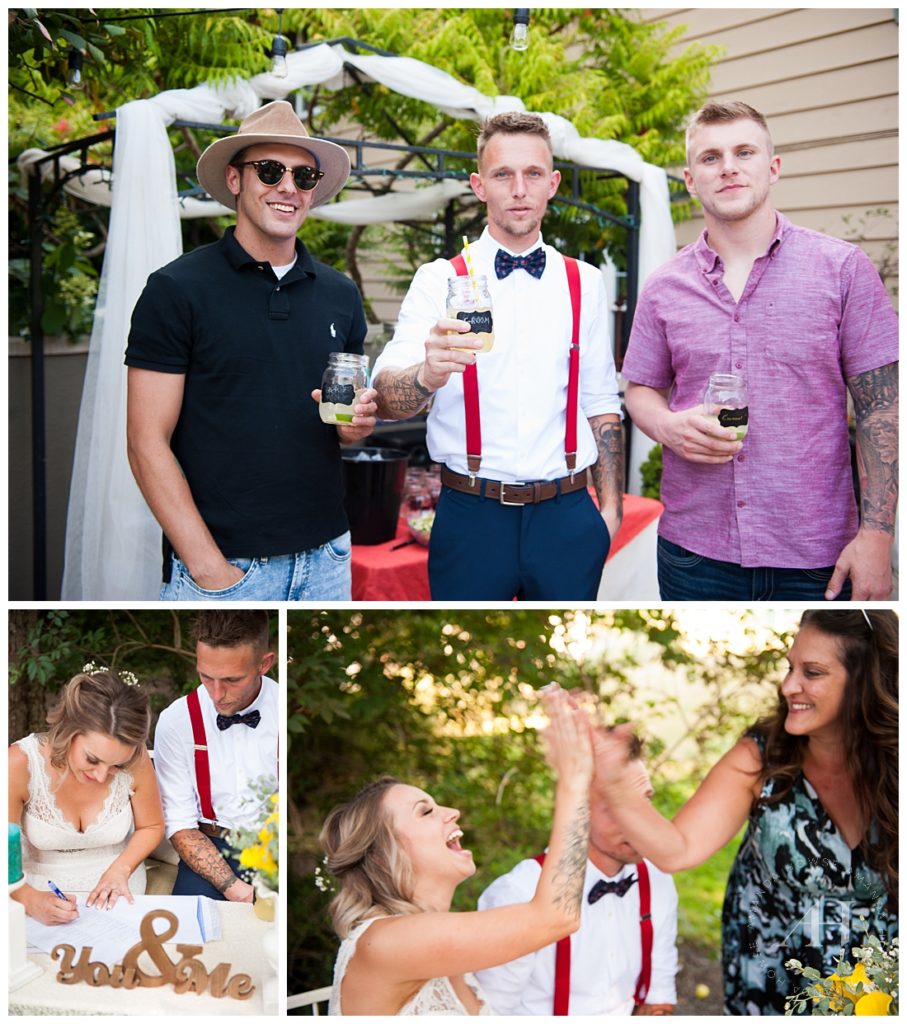 Wedding Guests Enjoying a Backyard Reception | Candid Wedding Portraits | Photographed by Tacoma's Best Wedding Photographer Amanda Howse