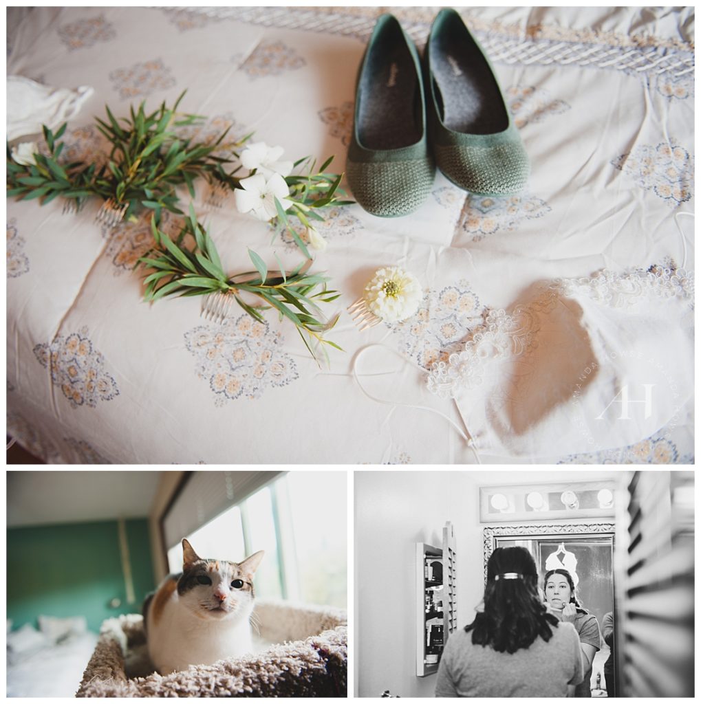 Cute Details for a Small Backyard Wedding | Cat Wedding Portraits, Ballet Flats for PNW Wedding, How to Style a Backyard Wedding | Photographed by the Best Tacoma Wedding Photographer Amanda Howse 