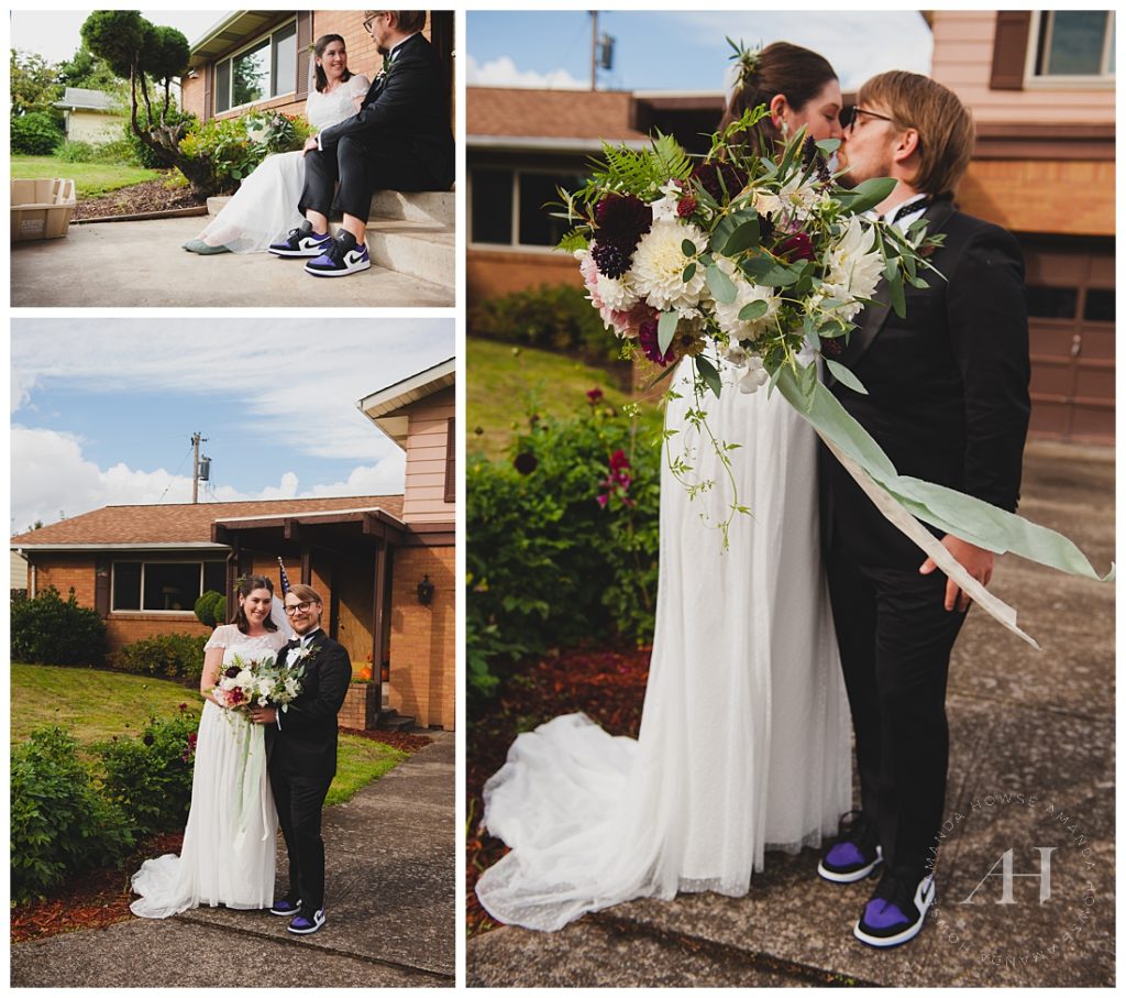 Sweet Bride and Groom Portraits in Vancouver | Backyard Wedding, Bridal Portraits at Home | Photographed by the Best Tacoma Wedding Photographer Amanda Howse