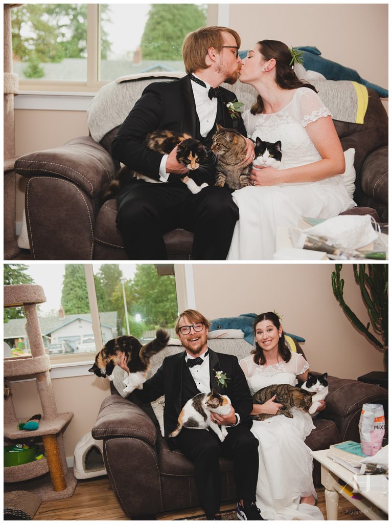 Wedding Day Portraits with Cats | How to Include Your Cats on Your Wedding Day | Photographed by the Best Tacoma Wedding Photographer Amanda Howse