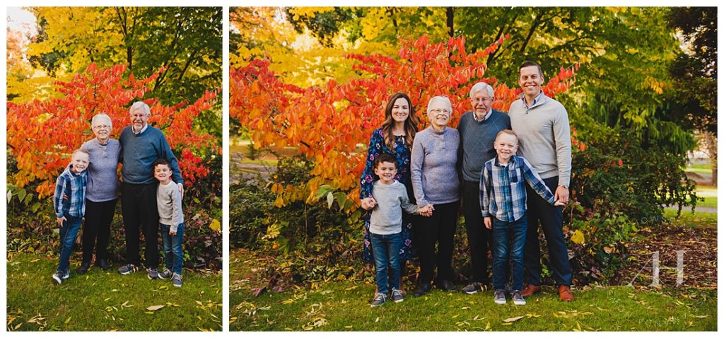 Cute Family Portraits in Tacoma | Fall Colors at Wright Park, Grandparent and Grandchildren Portraits, Why You Should Take Family Portraits, Family Portrait Outfit Ideas | Photographed by the Best Tacoma Family Photographer Amanda Howse