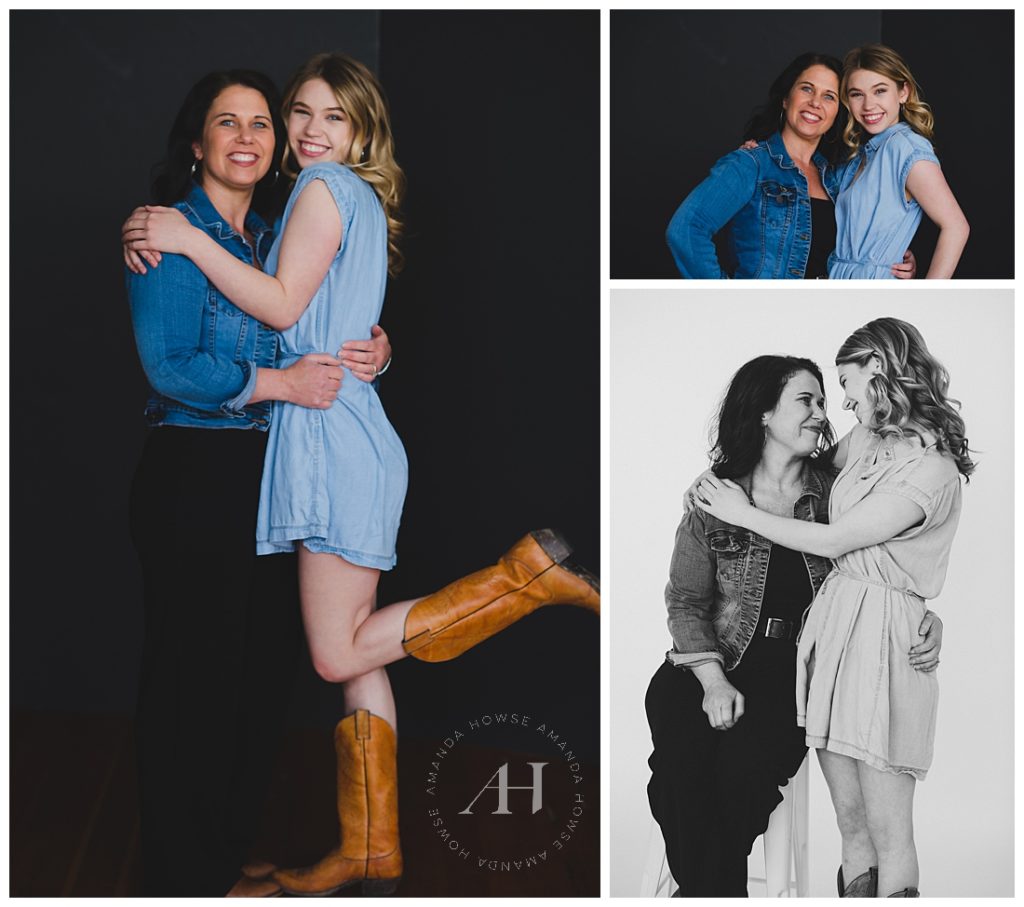 How to Style a Chambray Dress for Senior Portraits | Mother Daughter Portraits for Graduating Seniors, Studio with Natural Light, Modern Indoor Portraits | Photographed by Tacoma's Best Family Photographer Amanda Howse
