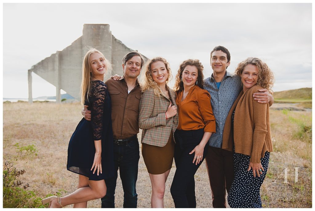 Cute Family Portraits | How to Style Navy, Orange, Brown, and Tan Outfits for Coordinated Family Portraits | Photographed by Tacoma Family Portrait Photographer Amanda Howse