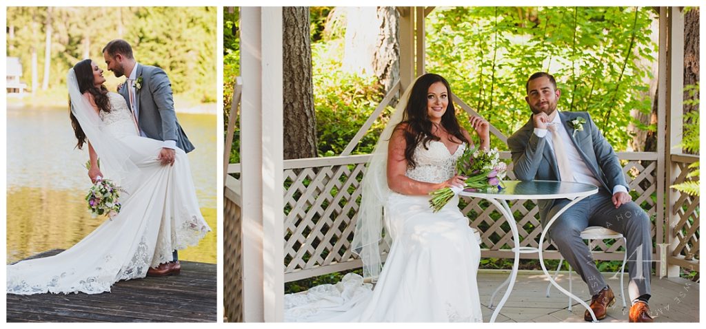 Bride and Groom Portraits in a Gazebo | Small Wedding Ideas, Washington Wedding Inspiration, Woodinville Wedding, Portraits by the Water | Photographed by Tacoma Wedding Photographer Amanda Howse