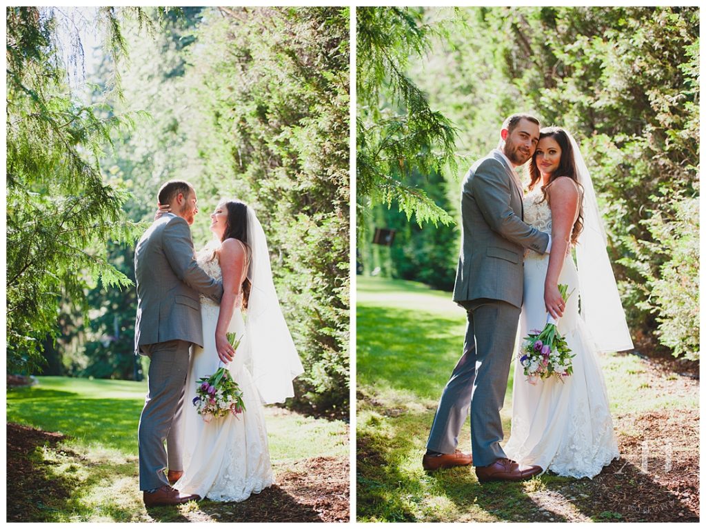 Romantic Bride and Groom Portraits in Woodinville Backyard | Photographed by Tacoma Wedding Photographer Amanda Howse