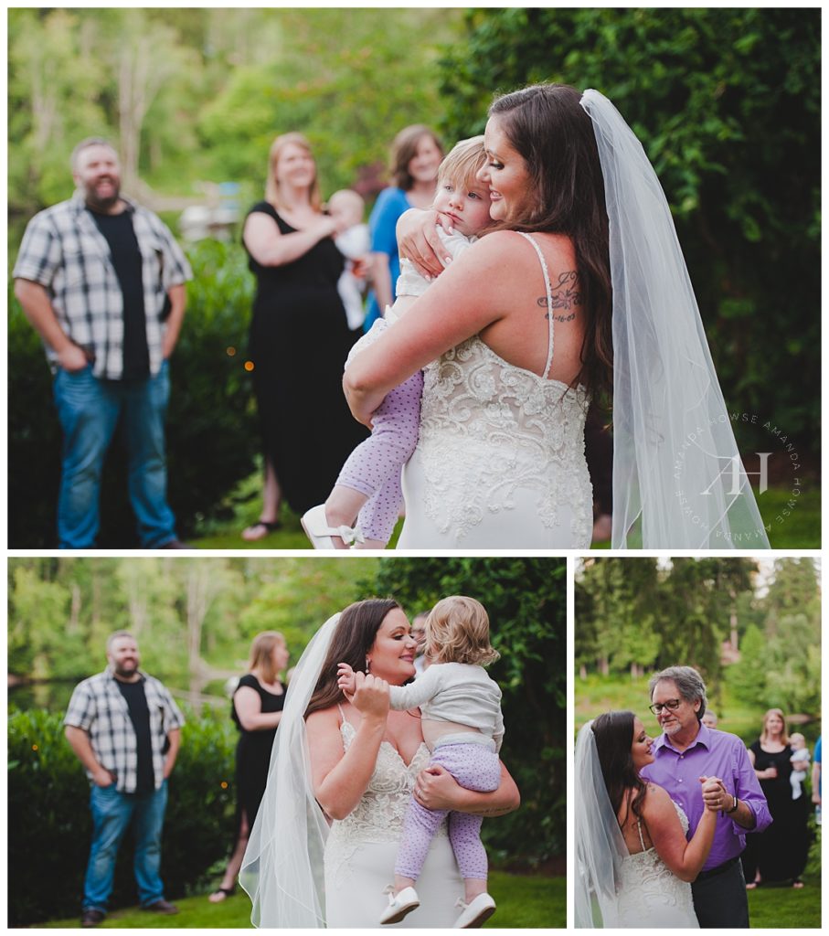 Small Backyard Wedding Reception with Family Dancing | Photographed by Tacoma Wedding Photographer Amanda Howse
