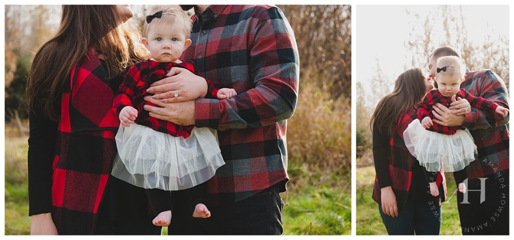Newly Engaged Couple Holding Toddler in a Tutu | Fall Engagement Session and Wedding Date Announcement | Photographed by Tacoma Family Photographer Amanda Howse