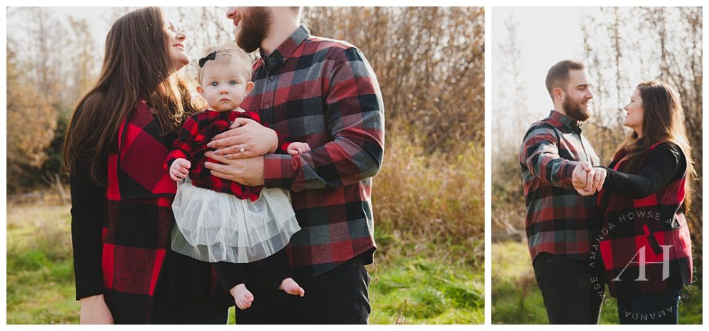 Cute Family of Three | Flannel Outfits for Fall Portraits, Plaid Shirts for Engagement Session, How to Style a Fall PNW Portrait Session | Photographed by Tacoma Wedding Photographer Amanda Howse