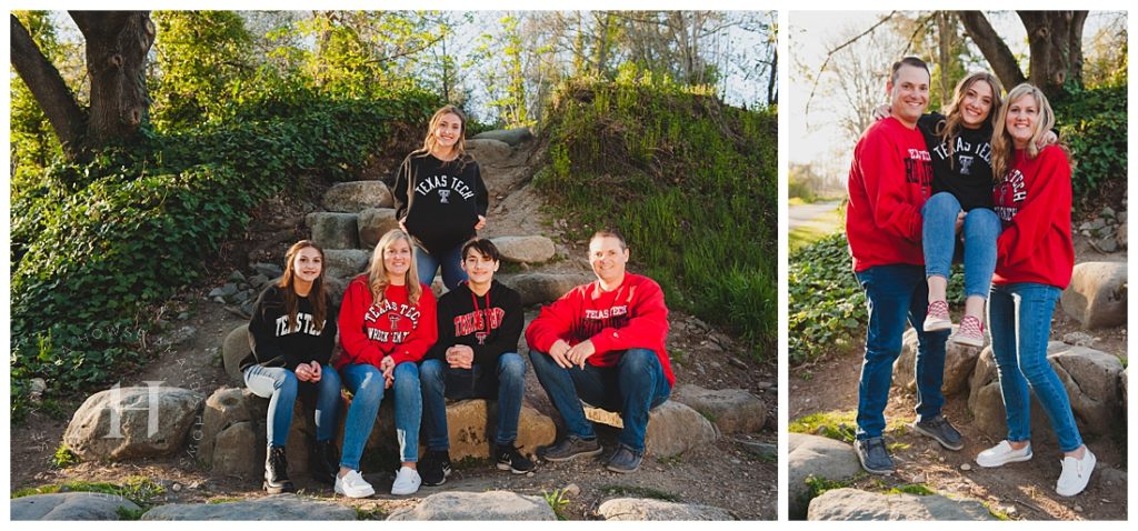 Cute Outdoor Family Portraits with Everyone in Matching College Sweatshirts | Amanda Howse Photography