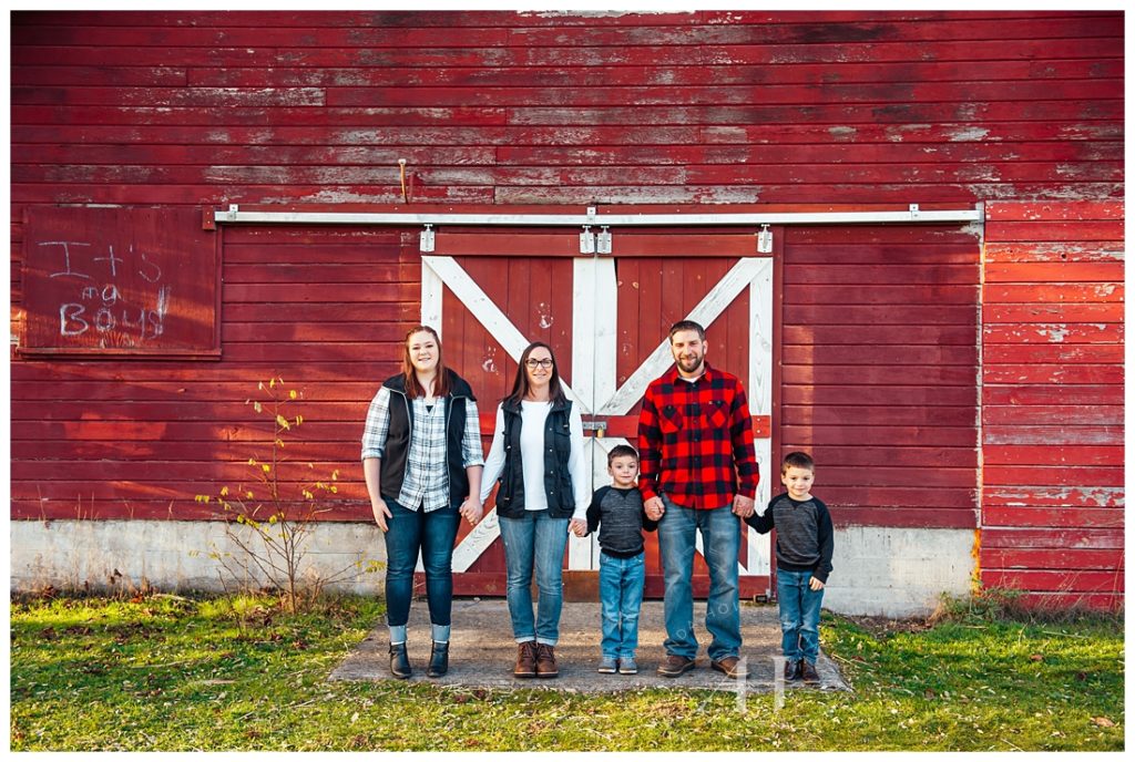 Rustic Family Portraits in Front of a Red Barn | Photographed by the Best Tacoma Family Photographer Amanda Howse Photography