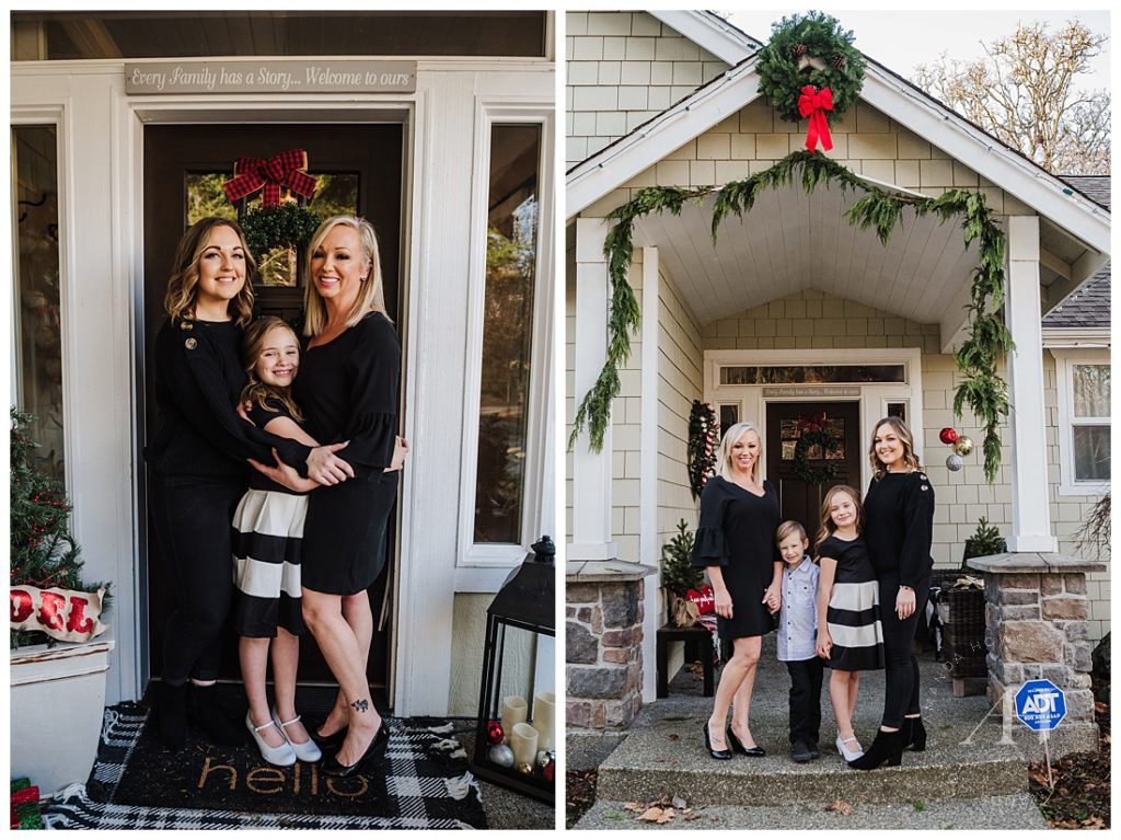 Decorated Home Entry for Family Portraits | Christmas Portraits with Cute Family, Dressy Outfit Ideas, Formal Outfits, What to Wear for Family Portraits | Photographed by the Best Tacoma Family Photographer Amanda Howse Photography
