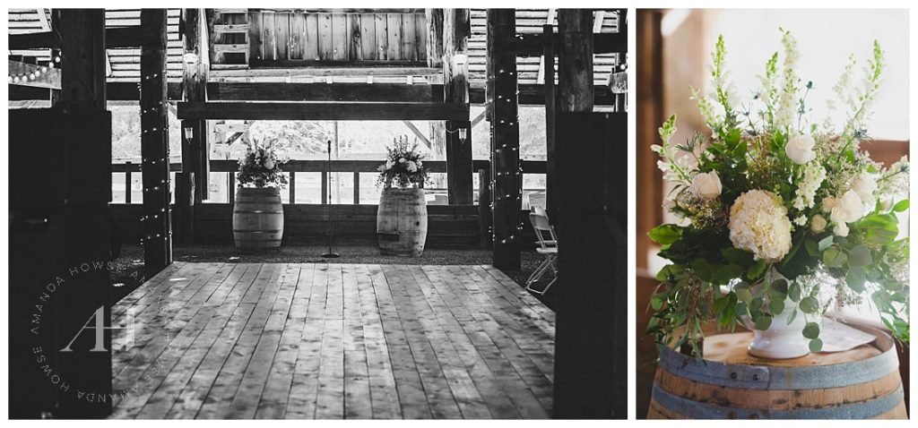 Ceremony Set Up in Barn at Riverbend Ranch | Wedding Inspiration | Photographed by the Best Tacoma Wedding Photographer Amanda Howse Photography