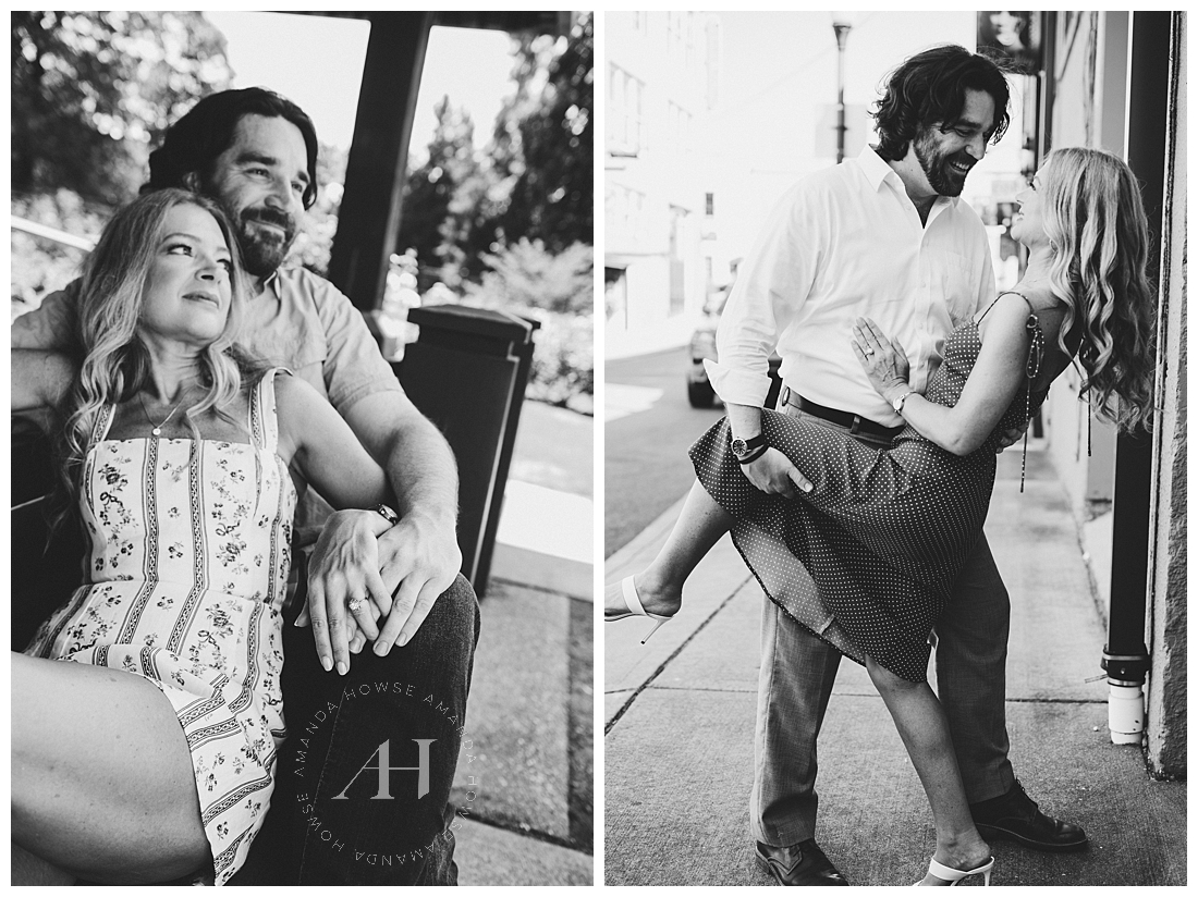 Dancing Couple at Park | Summer Engagement Portraits, Outfit inspiration for Summer Engagement Photos, | Photographed by the Best Tacoma Engagement Photographer Amanda Howse Photography