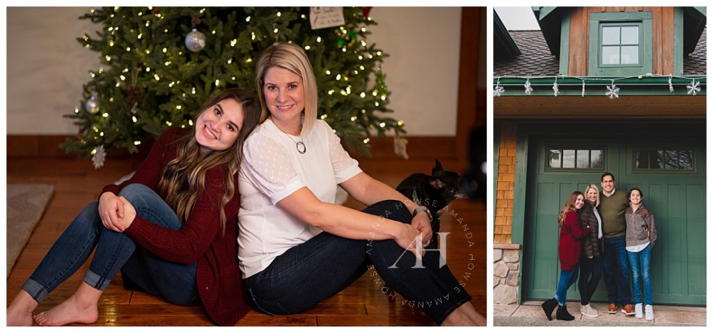 Mother-Daughter Portraits by Christmas Tree | At Home Family Photoshoots, Best Places to Pose For Photographs at Your Home, Winter Family Photo Inspiration | Photographed by the Best Tacoma Family Photographer Amanda Howse Photography