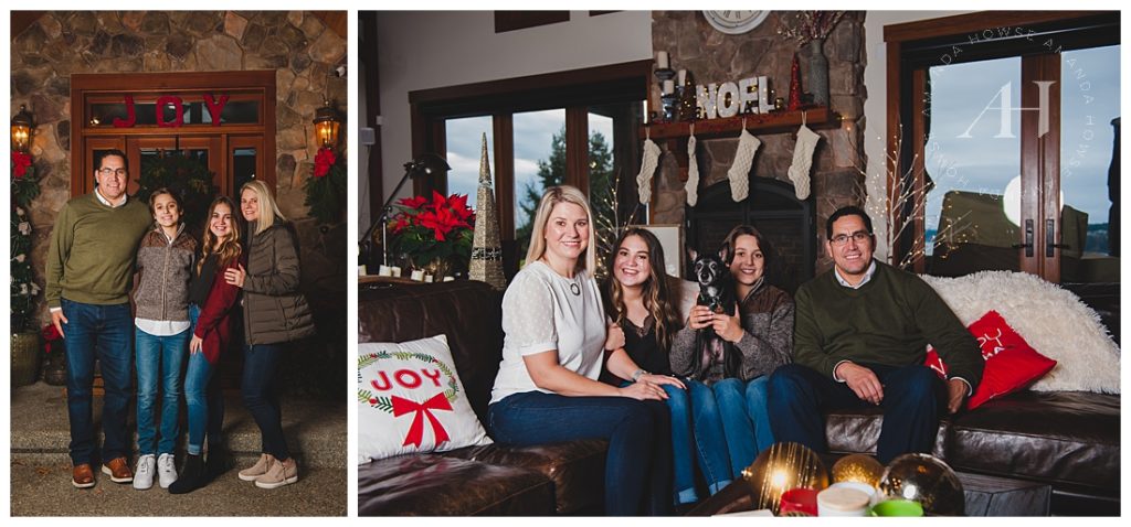 Holiday-Themed Family Photoshoot by the Fireplace | Christmas Family Portrait Inspiration | Photographed by the Best Tacoma Family Photographer Amanda Howse Photography