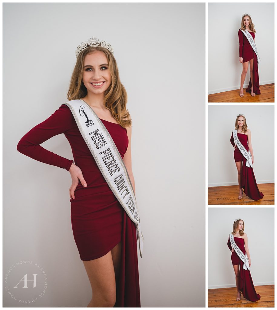 Miss Pierce County| Miss Washington Teen USA Photoshoot, PNW Pageant Season, Red Pageant Gown, Styled Portrait Session | Photographed by the Best Tacoma Photographer Amanda Howse Photography