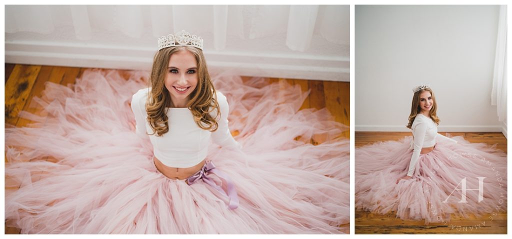Miss Pierce County 2022 Photoshoot | Soft Pink Tulle Skirt, Looks with Pageant Crown, Ideas for Ballerina Studio Sessions | Photographed by the Best Tacoma Photographer Amanda Howse Photography