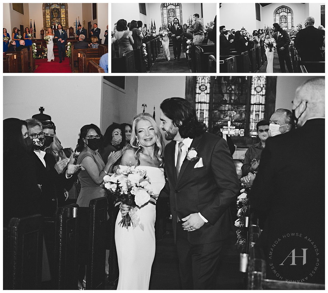 B&W Wedding Chapel Procession | Intimate Fall Wedding, Raynor Chapel, Tacoma, WA | Photographed by the Best Tacoma Wedding Photographer Amanda Howse Photography